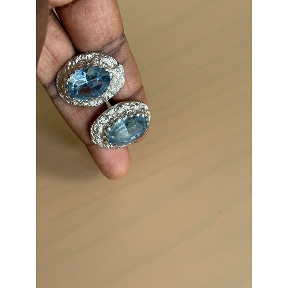 Vintage Estate Oval Blue Topaz & Silver-Tone Cufflinks Chunky Rare Unique - Picture 4 of 6